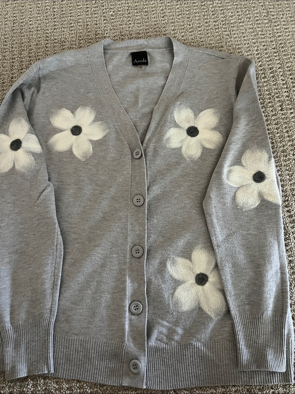 Gray Floral V-Neck Button-Front Cardigan